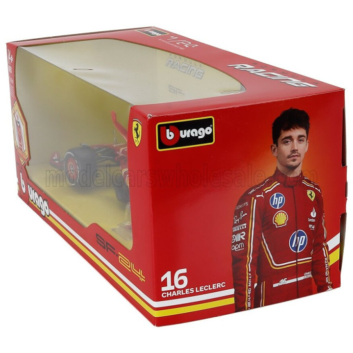 BURAGO FERRARI F1 SF-24 TEAM SCUDERIA FERRARI N 16 SEASON 2024 CHARLES LECLERC - WITH PILOT - RED BLACK 1/24