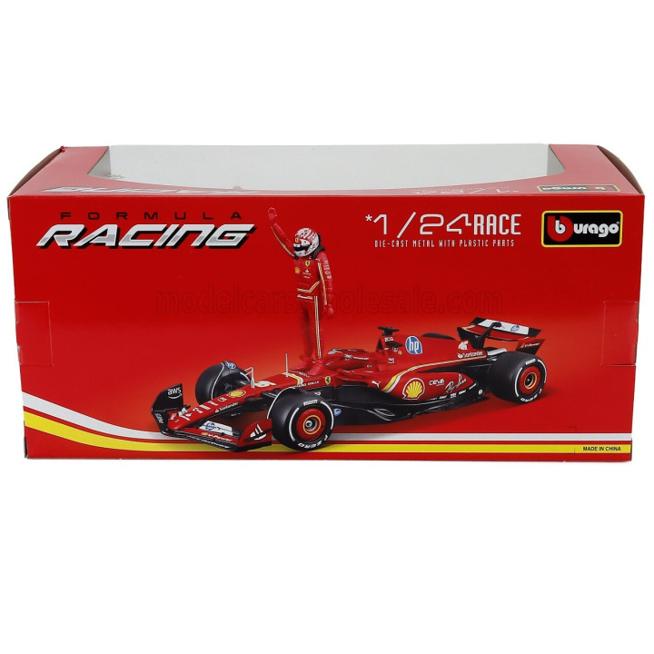 BURAGO FERRARI F1 SF-24 TEAM SCUDERIA FERRARI N 16 SEASON 2024 CHARLES LECLERC - WITH PILOT - RED BLACK 1/24