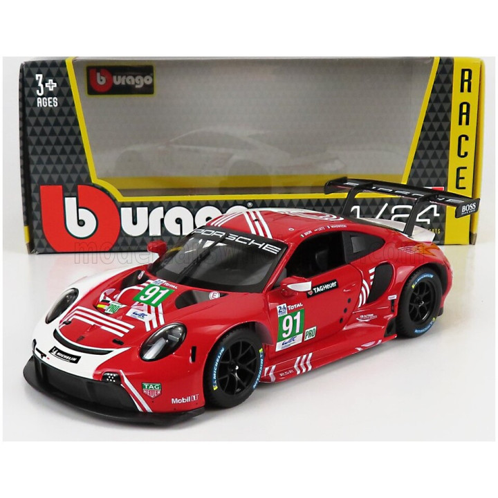 BURAGO PORSCHE 911 991-2 RSR TEAM PORSCHE GT N 91 24h LE MANS 2020 R.LIETZ - G.BRUNI - F.MAKOWIECKI - RED WHITE 1/24