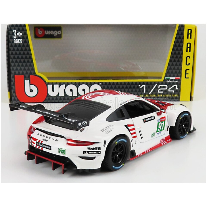 BURAGO PORSCHE 911 991-2 RSR TEAM PORSCHE GT N 91 24h LE MANS 2020 R.LIETZ - G.BRUNI - F.MAKOWIECKI - RED WHITE 1/24