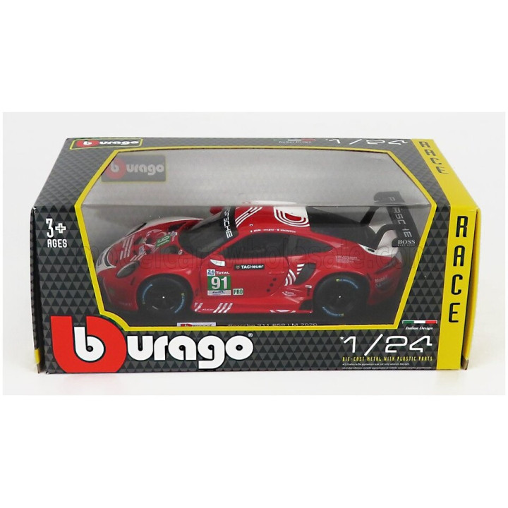 BURAGO PORSCHE 911 991-2 RSR TEAM PORSCHE GT N 91 24h LE MANS 2020 R.LIETZ - G.BRUNI - F.MAKOWIECKI - RED WHITE 1/24