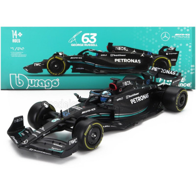 BURAGO MERCEDES GP F1 W14 TEAM MERCEDES-AMG PETRONAS FORMULA ONE N 63 SEASON 2023 GEORGE RUSSELL - WITH PILOT AND SHOWCASE