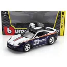 BURAGO PORSCHE 911 992 N 953 RALLY DAKAR ROUGHROADS 2023 - WHITE BLUE 1/24