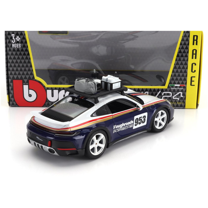 BURAGO PORSCHE 911 992 N 953 RALLY DAKAR ROUGHROADS 2023 - WHITE BLUE 1/24