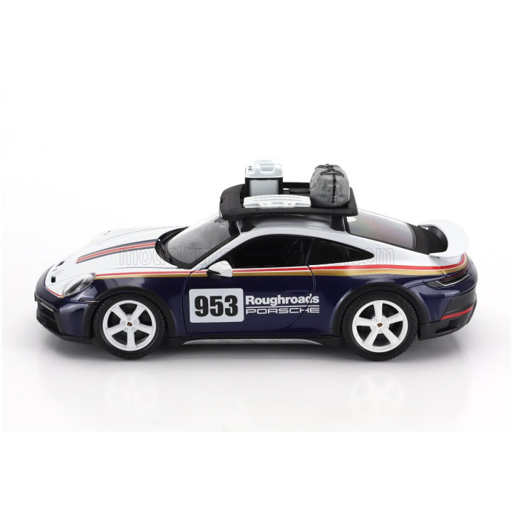 BURAGO PORSCHE 911 992 N 953 RALLY DAKAR ROUGHROADS 2023 - WHITE BLUE 1/24
