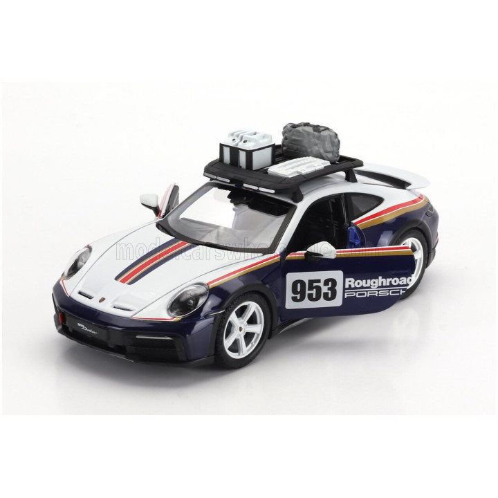 BURAGO PORSCHE 911 992 N 953 RALLY DAKAR ROUGHROADS 2023 - WHITE BLUE 1/24