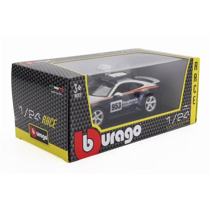BURAGO PORSCHE 911 992 N 953 RALLY DAKAR ROUGHROADS 2023 - WHITE BLUE 1/24