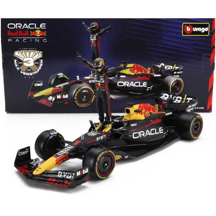 BURAGO RED BULL F1 RB19 TEAM ORACLE RED BULL RACING N 1 WORLD CHAMPION SEASON 2023 MAX VERSTAPPEN - MATT BLUE YELLOW RED 1/24