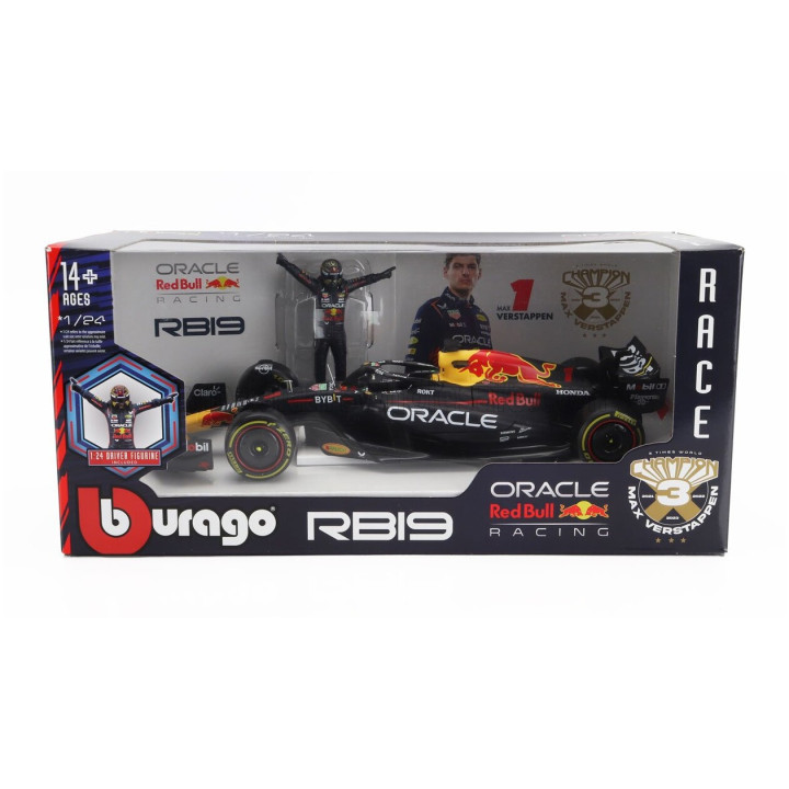 BURAGO RED BULL F1 RB19 TEAM ORACLE RED BULL RACING N 1 WORLD CHAMPION SEASON 2023 MAX VERSTAPPEN - MATT BLUE YELLOW RED 1/24