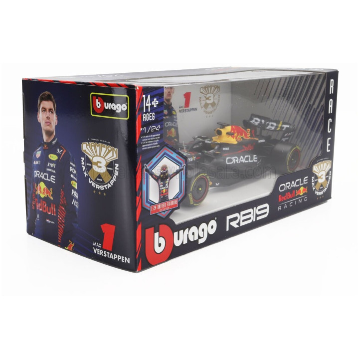BURAGO RED BULL F1 RB19 TEAM ORACLE RED BULL RACING N 1 WORLD CHAMPION SEASON 2023 MAX VERSTAPPEN - MATT BLUE YELLOW RED 1/24