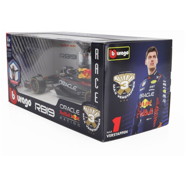 BURAGO RED BULL F1 RB19 TEAM ORACLE RED BULL RACING N 1 WORLD CHAMPION SEASON 2023 MAX VERSTAPPEN - MATT BLUE YELLOW RED 1/24