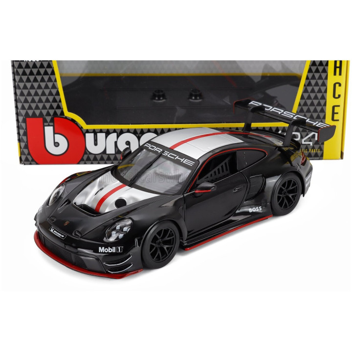 BURAGO PORSCHE 911 992 GT3 R N 0 RACING BASE COUPE 2023 - BLACK 1/24