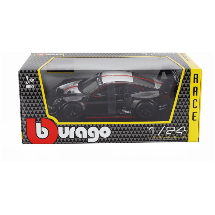 BURAGO PORSCHE 911 992 GT3 R N 0 RACING BASE COUPE 2023 - BLACK 1/24