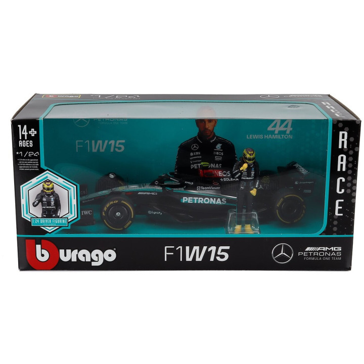 BURAGO MERCEDES GP F1 W15 EQ PERFORMANCE TEAM AMG PETRONAS MOTORSPORT N 44 SEASON 2024 LEWIS HAMILTON - WITH PILOT - BLACK