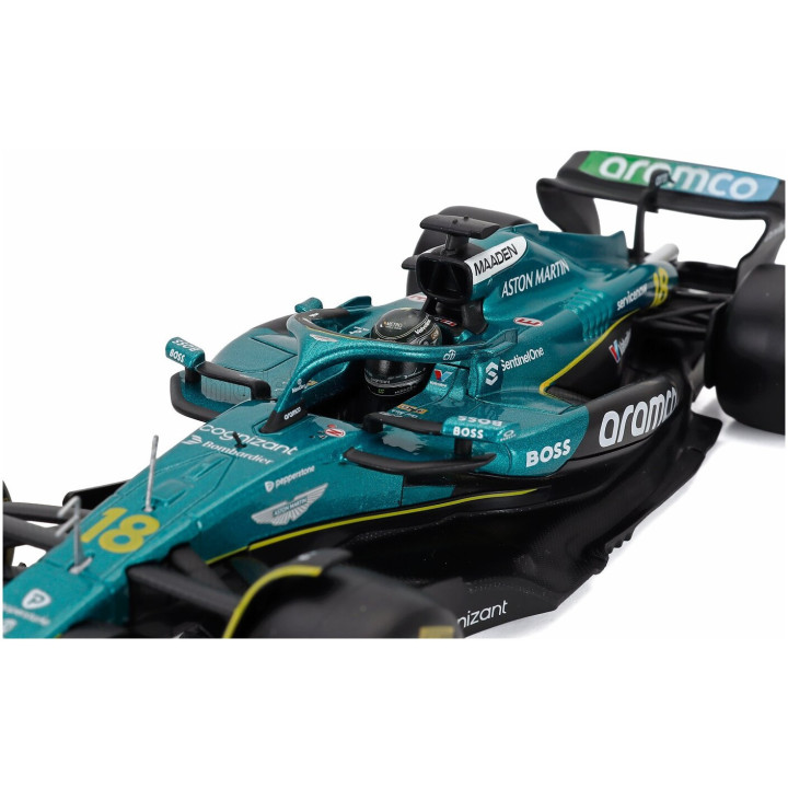 BURAGO ASTON MARTIN F1 AMR25 TEAM ARAMCO COGNIZANT N 18 SEASON 2025 LANCE STROLL - WITH PILOT AND SHOWCASE - GREEN BLACK 1/24