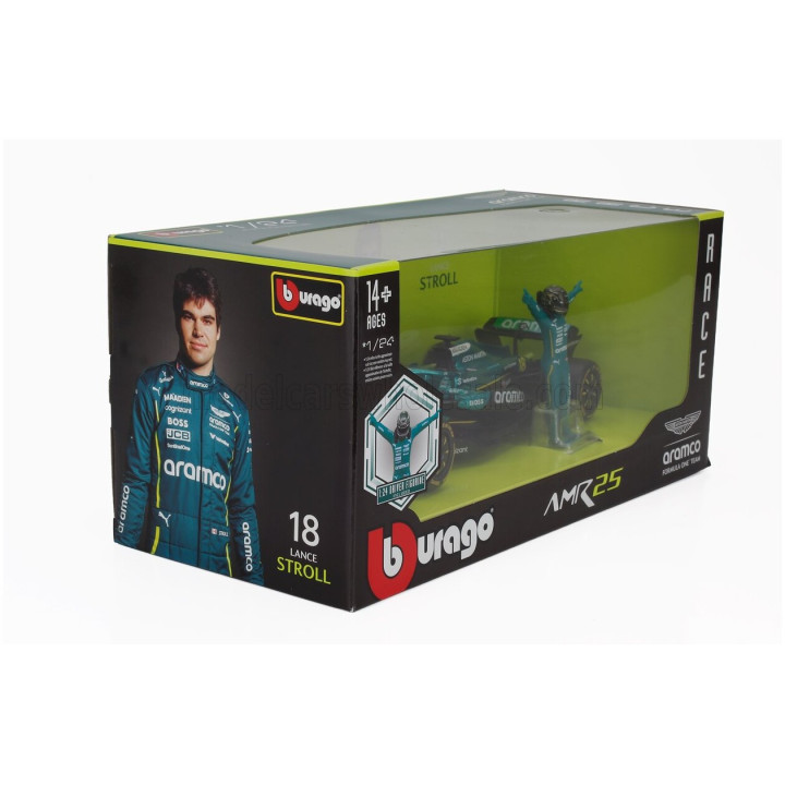 BURAGO ASTON MARTIN F1 AMR25 TEAM ARAMCO COGNIZANT N 18 SEASON 2025 LANCE STROLL - WITH PILOT - GREEN BLACK 1/24