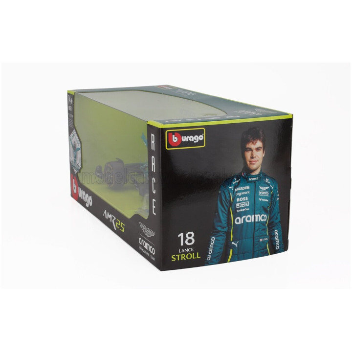 BURAGO ASTON MARTIN F1 AMR25 TEAM ARAMCO COGNIZANT N 18 SEASON 2025 LANCE STROLL - WITH PILOT - GREEN BLACK 1/24
