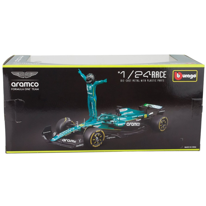BURAGO ASTON MARTIN F1 AMR25 TEAM ARAMCO COGNIZANT N 18 SEASON 2025 LANCE STROLL - WITH PILOT - GREEN BLACK 1/24
