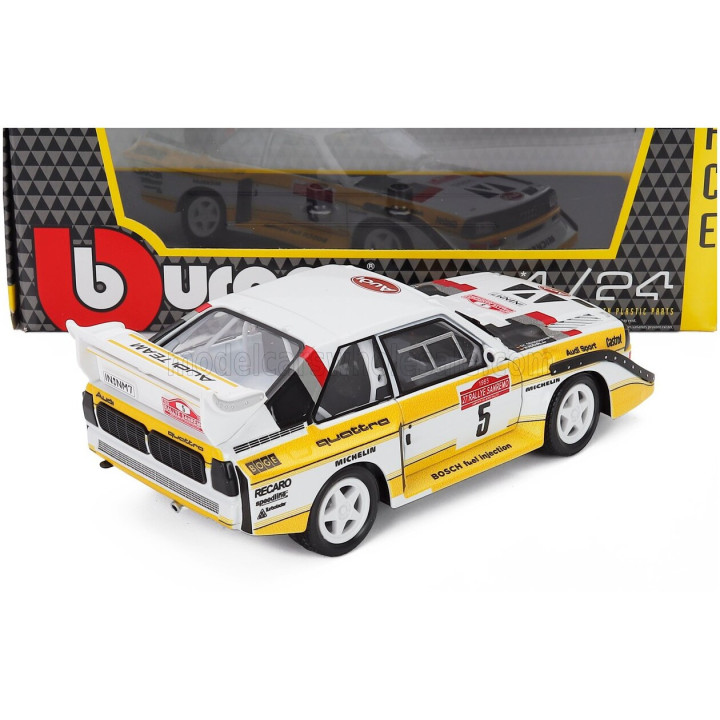BURAGO AUDI QUATTRO SPORT E2 S1 N 5 WINNER RALLY SANREMO 1985 WALTER ROHRL - CHRISTIAN GEISTDORFER - WHITE YELLOW 1/24