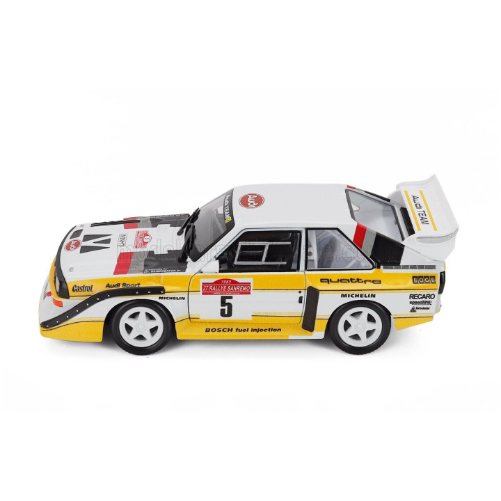 BURAGO AUDI QUATTRO SPORT E2 S1 N 5 WINNER RALLY SANREMO 1985 WALTER ROHRL - CHRISTIAN GEISTDORFER - WHITE YELLOW 1/24