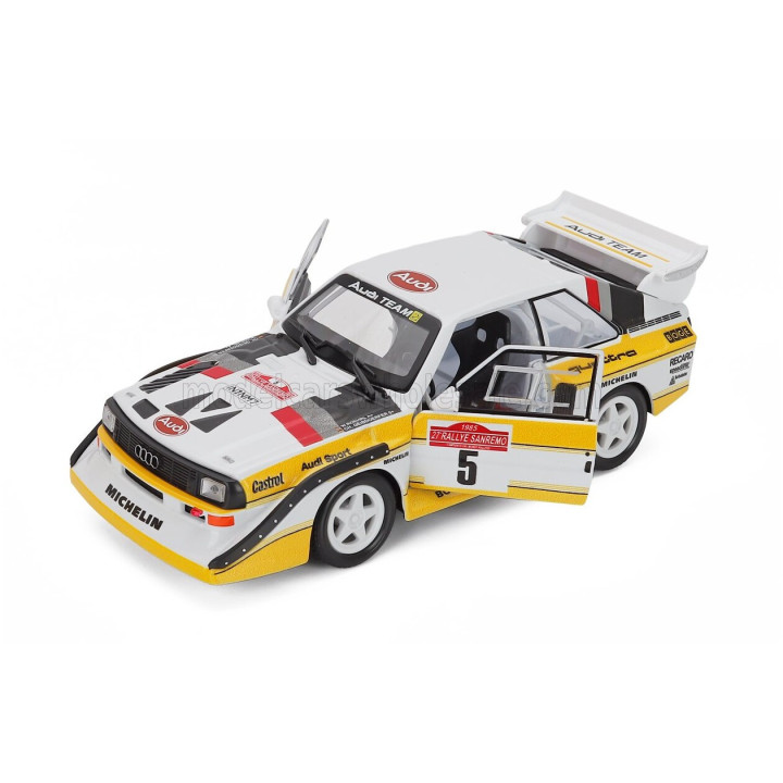 BURAGO AUDI QUATTRO SPORT E2 S1 N 5 WINNER RALLY SANREMO 1985 WALTER ROHRL - CHRISTIAN GEISTDORFER - WHITE YELLOW 1/24