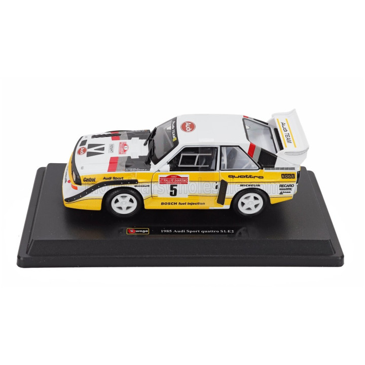 BURAGO AUDI QUATTRO SPORT E2 S1 N 5 WINNER RALLY SANREMO 1985 WALTER ROHRL - CHRISTIAN GEISTDORFER - WHITE YELLOW 1/24
