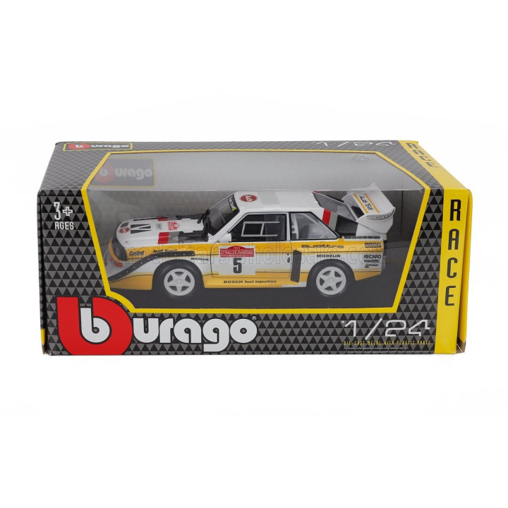 BURAGO AUDI QUATTRO SPORT E2 S1 N 5 WINNER RALLY SANREMO 1985 WALTER ROHRL - CHRISTIAN GEISTDORFER - WHITE YELLOW 1/24