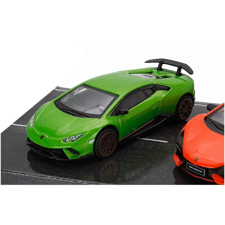 BURAGO LAMBORGHINI SET 3X REVUELTO HYBRID 2023 - HURACAN PERFORMANTE - COUNTACH LPi 800-4 2021 - GREEN ORANGE WHITE 1/43