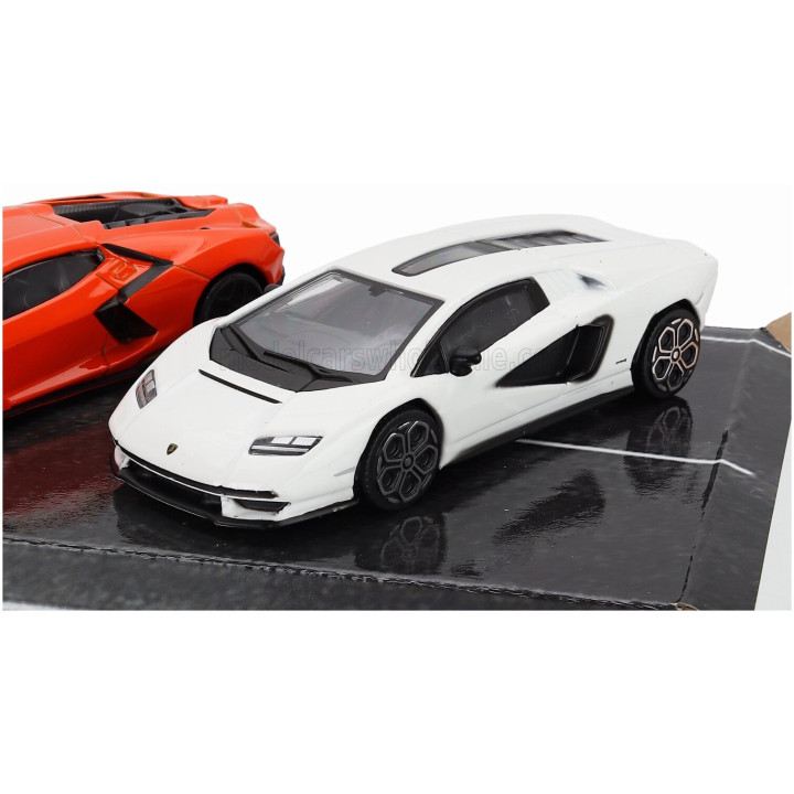 BURAGO LAMBORGHINI SET 3X REVUELTO HYBRID 2023 - HURACAN PERFORMANTE - COUNTACH LPi 800-4 2021 - GREEN ORANGE WHITE 1/43