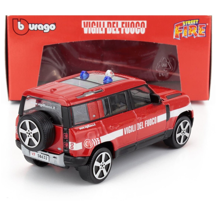BURAGO LAND ROVER NEW DEFENDER 110 VIGILI DEL FUOCO 2022 - RED WHITE 1/43