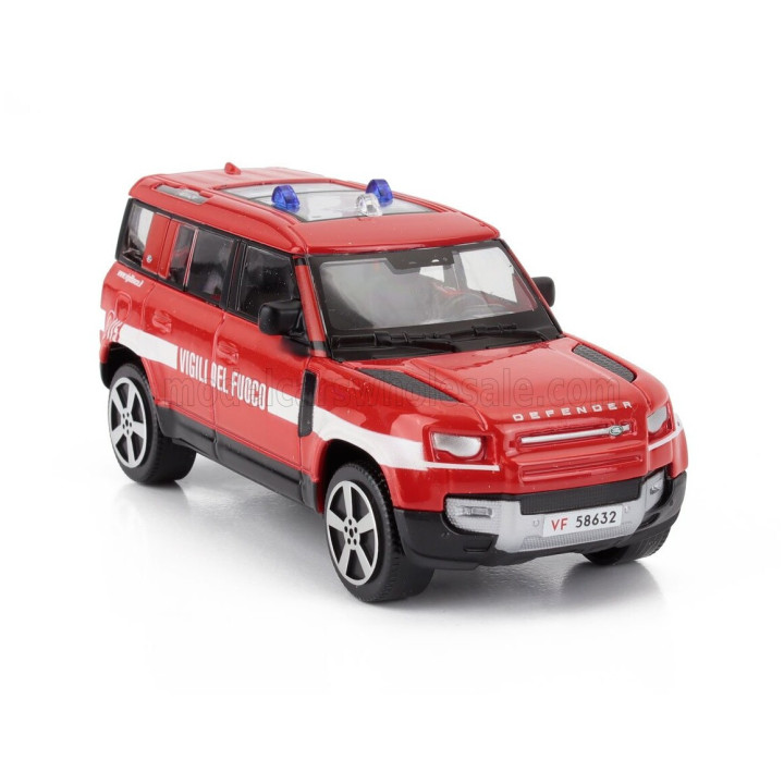 BURAGO LAND ROVER NEW DEFENDER 110 VIGILI DEL FUOCO 2022 - RED WHITE 1/43