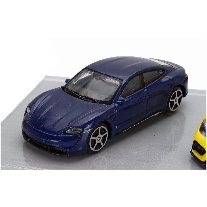 BURAGO PORSCHE SET 3X 911 992 GT2 RS COUPE 2021 - 718 (982) SPIDER RS - TAYCAN - YELLOW GREY BLACK 1/43