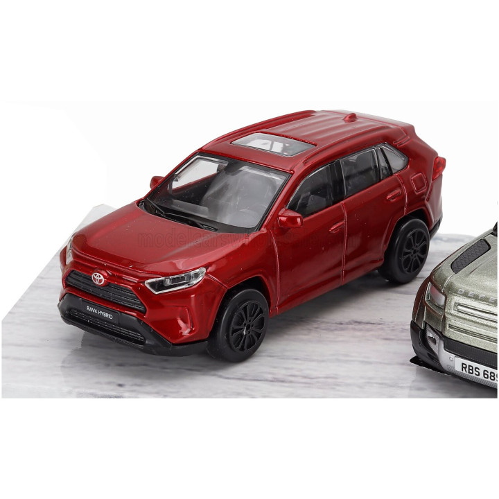 BURAGO TOYOTA SET 3X RAV 4 - LAND ROVER NEW DEFENDER 110 - VOLVO EX90 2024 - RED GREY SILVER 1/43