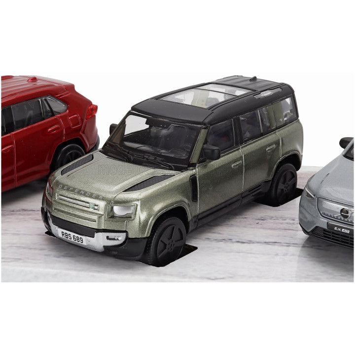 BURAGO TOYOTA SET 3X RAV 4 - LAND ROVER NEW DEFENDER 110 - VOLVO EX90 2024 - RED GREY SILVER 1/43