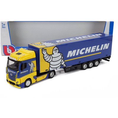 BURAGO MERCEDES BENZ ACTROS 2 GIGASPACE TRUCK CASSONATO MICHELIN 2019 - BLUE YELLOW 1/43