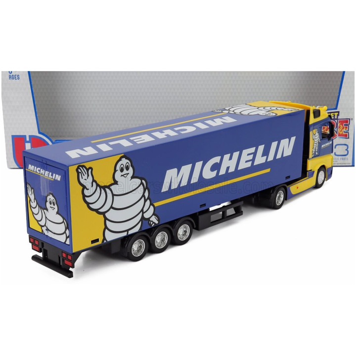 BURAGO MERCEDES BENZ ACTROS 2 GIGASPACE TRUCK CASSONATO MICHELIN 2019 - BLUE YELLOW 1/43