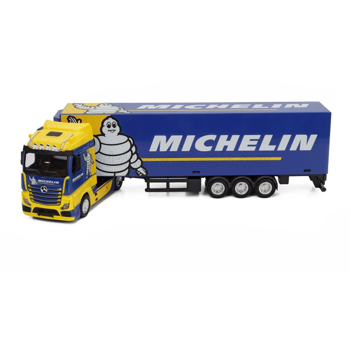 BURAGO MERCEDES BENZ ACTROS 2 GIGASPACE TRUCK CASSONATO MICHELIN 2019 - BLUE YELLOW 1/43