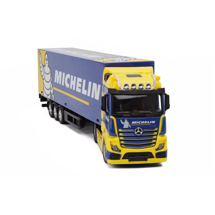 BURAGO MERCEDES BENZ ACTROS 2 GIGASPACE TRUCK CASSONATO MICHELIN 2019 - BLUE YELLOW 1/43