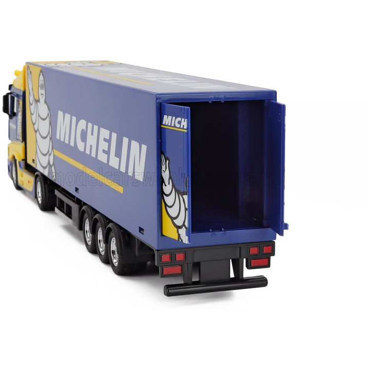 BURAGO MERCEDES BENZ ACTROS 2 GIGASPACE TRUCK CASSONATO MICHELIN 2019 - BLUE YELLOW 1/43