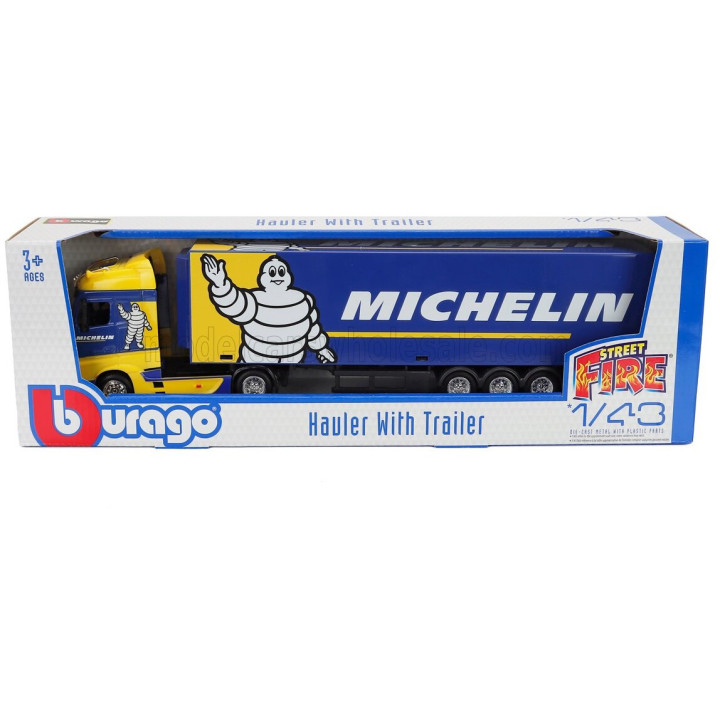 BURAGO MERCEDES BENZ ACTROS 2 GIGASPACE TRUCK CASSONATO MICHELIN 2019 - BLUE YELLOW 1/43