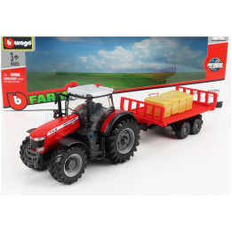 BURAGO MASSEY FERGUSON 8740S TRACTOR WITH TRAILER 2016 - RED 1/50
