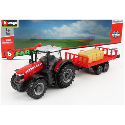 BURAGO MASSEY FERGUSON 8740S TRACTOR WITH TRAILER 2016 - RED 1/50