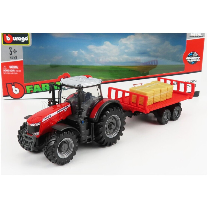 BURAGO MASSEY FERGUSON 8740S TRACTOR WITH TRAILER 2016 - RED 1/50