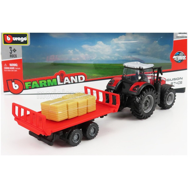 BURAGO MASSEY FERGUSON 8740S TRACTOR WITH TRAILER 2016 - RED 1/50