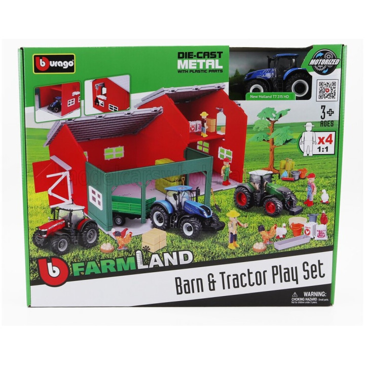 BURAGO NEW HOLLAND SET FARM BARN & TRACTOR PLAY T7.315 TRACTOR 2009 - BLUE 1/50