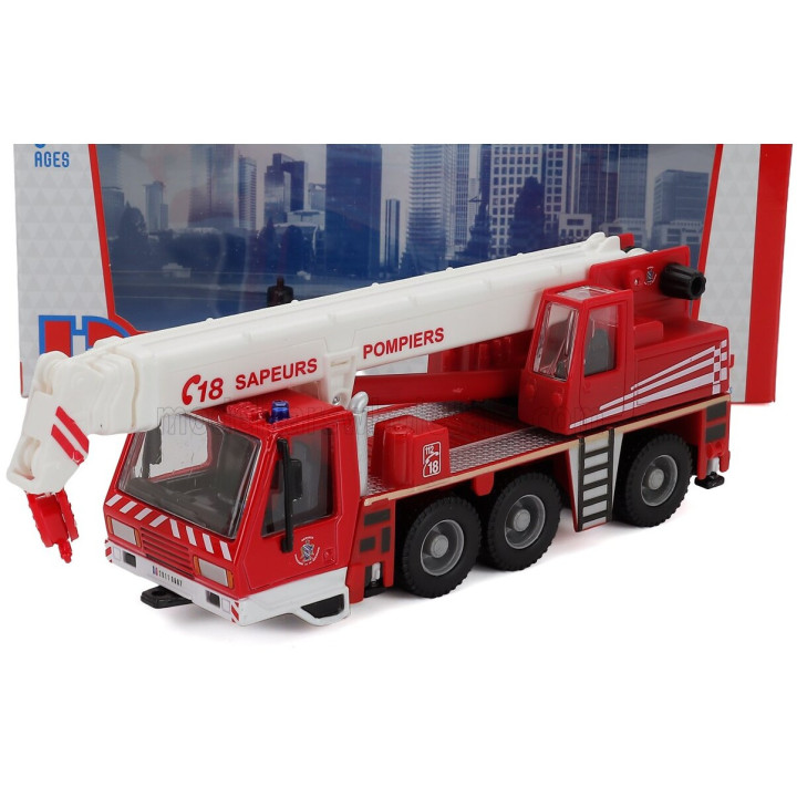 BURAGO TRUCK CRANE GRU SAPEURS POMPIERS 3-ASSI 2010 - RED WHITE 1/50