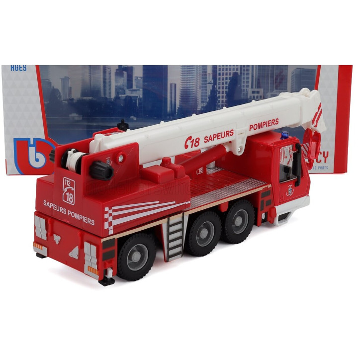 BURAGO TRUCK CRANE GRU SAPEURS POMPIERS 3-ASSI 2010 - RED WHITE 1/50