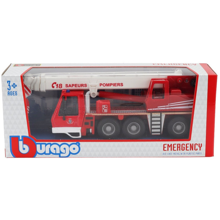 BURAGO TRUCK CRANE GRU SAPEURS POMPIERS 3-ASSI 2010 - RED WHITE 1/50
