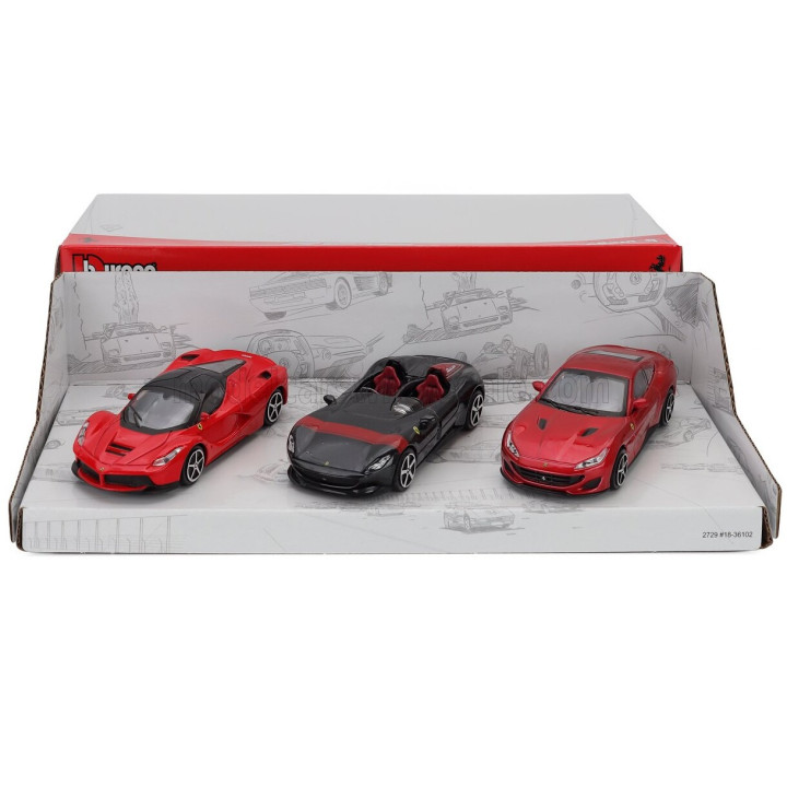 BURAGO FERRARI SET 3X MONZA SP2 - PORTOFINO - LAFERRARI 2013 - RED BLACK 1/43