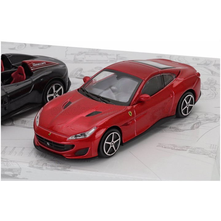 BURAGO FERRARI SET 3X MONZA SP2 - PORTOFINO - LAFERRARI 2013 - RED BLACK 1/43